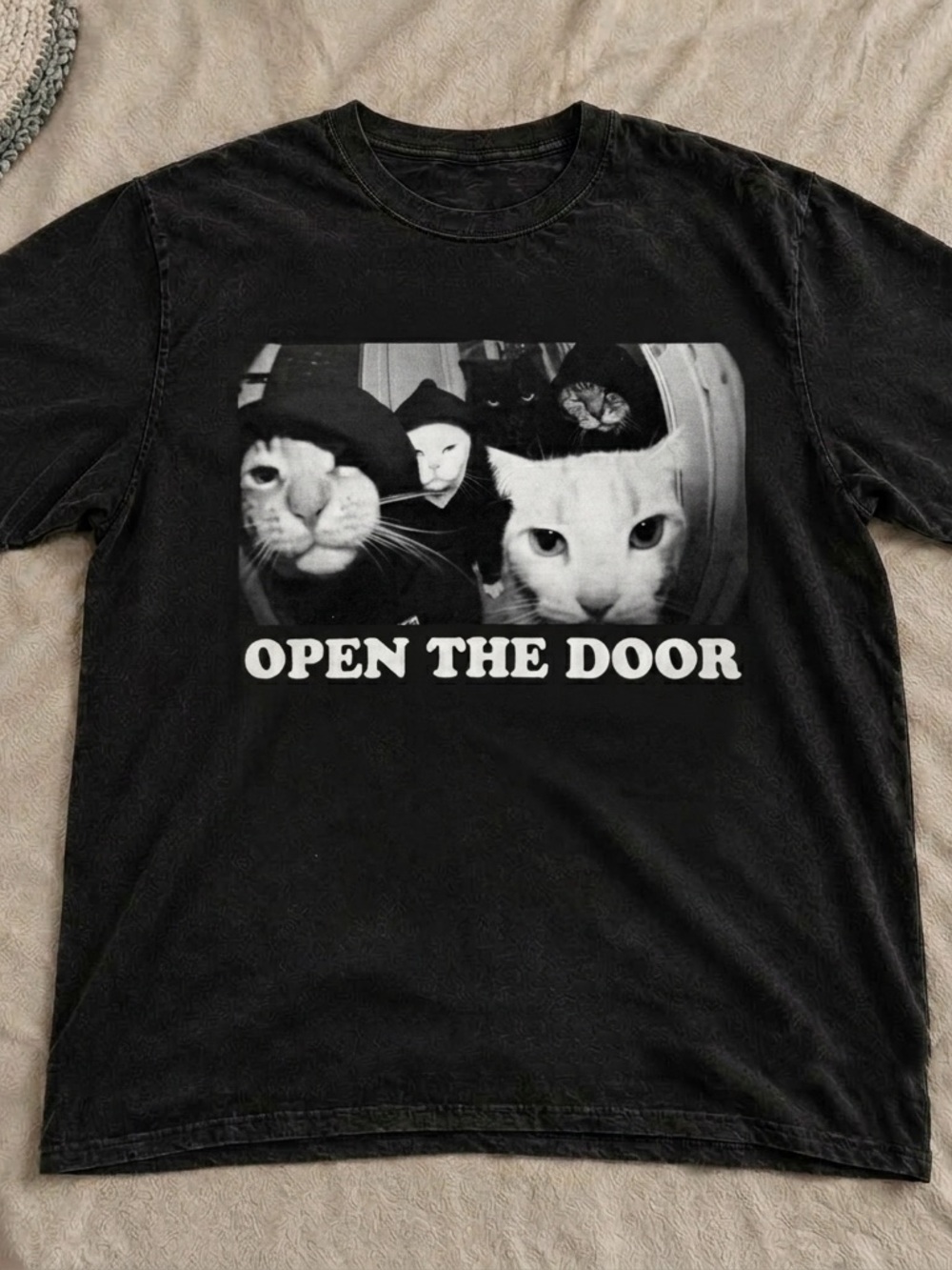 Open The Door Black Cat Meme Shirt Funny Graphic Tee - Unisex Black